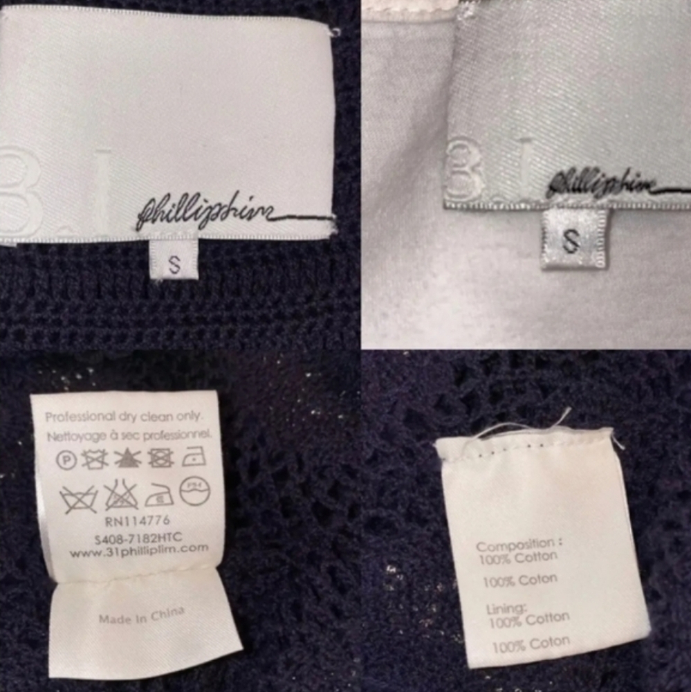 3.1 Phillip Lim Navy Crochet Sheath Gold Appliqué Designer Cocktail Dress - Picture 7 of 8